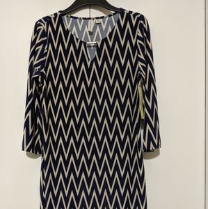 NEW Tacera Navy Blue/Cream Midi Shift Dress
